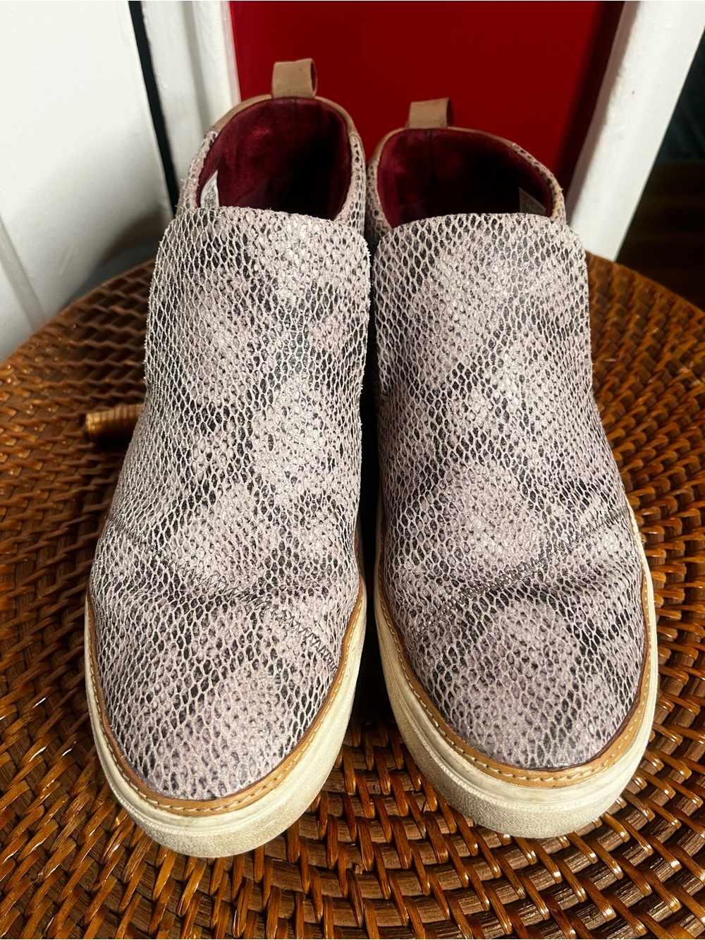 Toms Slip-On Loafers in Light Taupe Snakeskin Print